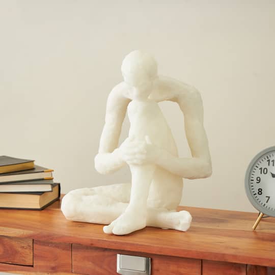 14.25" White Thinking Human Polystone Decorative Sculpture